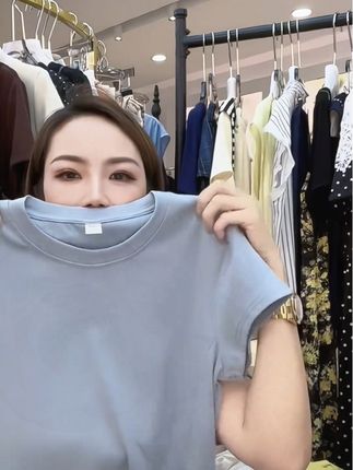 法式减龄圆领正肩短袖T恤女夏季修身设计感褶皱气质上衣2662#热门 #新款分享