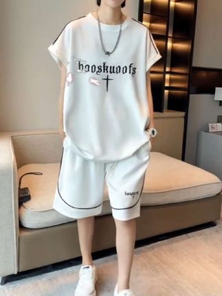 夏季男士冰丝华夫格背心无袖套装宽松运动休闲二件套凉感学套装服#时尚穿搭 #休闲运动套装 #冰丝运动套装@DOU+小助手