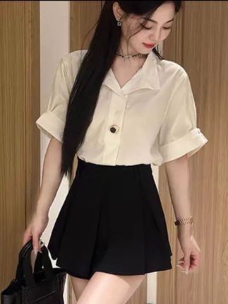 设计感小众职业绝美短袖衬衫女上衣夏季韩系法式通勤白色时尚套装#高级感穿搭 #气场全开 #高级感气质穿搭 #时尚高级感穿搭 #女性魅力提升