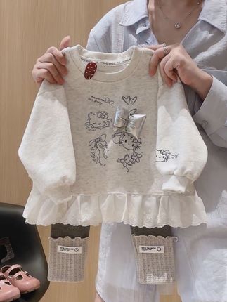 2025秋季新款洋气花边卫衣女童打底裤两件套#高品质童装 #女童穿搭 #超便宜超划算 #谁穿谁好看 #面料柔软舒适