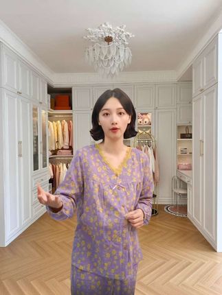 秋鹿秋冬长袖长裤女套棉睡衣#宽松舒适的