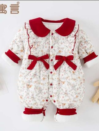 婴儿夹棉连体衣秋冬季外出服纯棉加厚保暖哈衣洋气蝴蝶结宝宝爬服#上热门 #冬季穿搭 #冬季必备 #连体衣#外出服