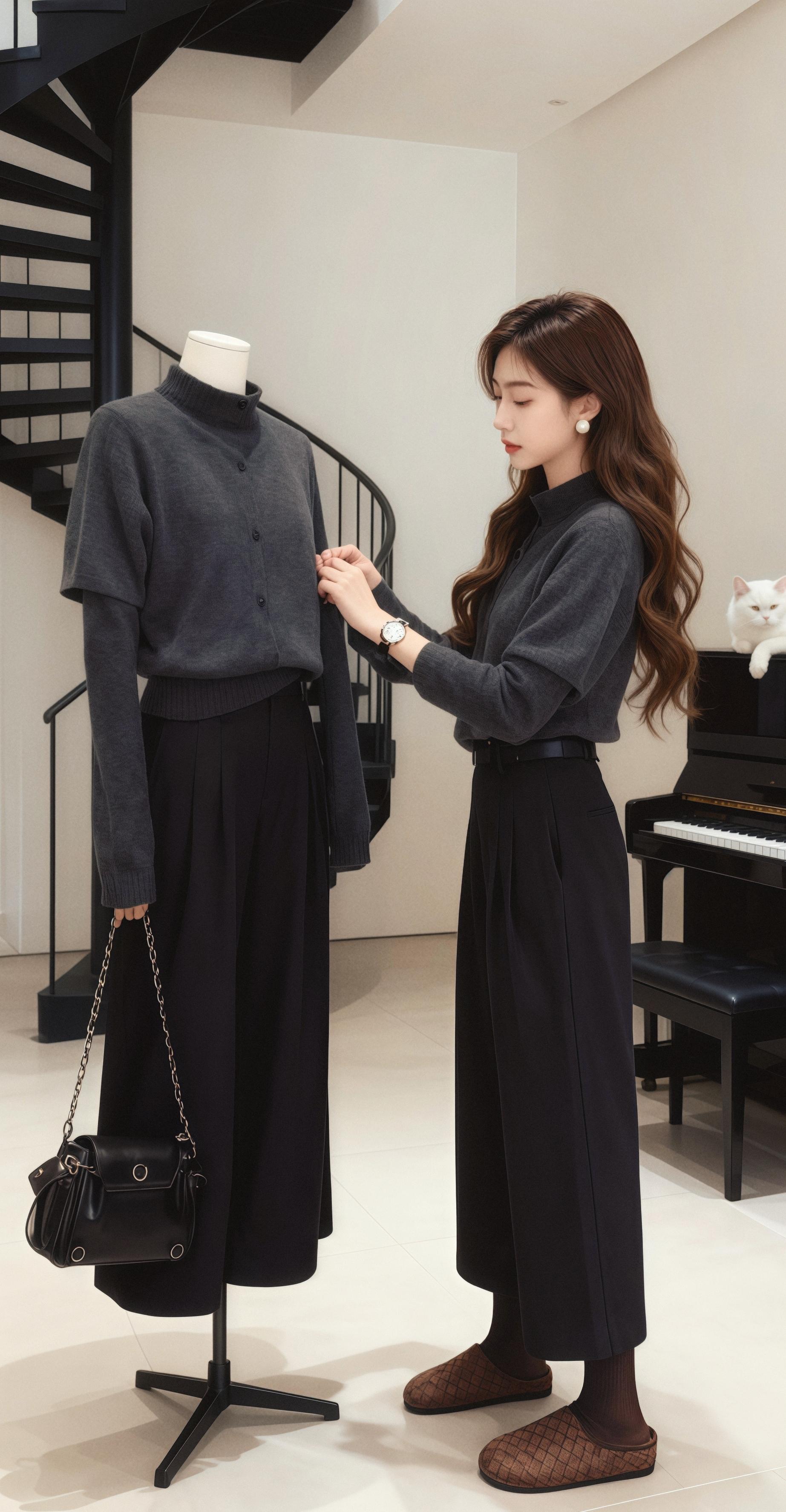 《灰衫与雪绒》 浅灰地毯裹着拖鞋的菱格纹,她蜷在沙发沿,灰衫的袖边搭在膝头。萨摩耶把下巴搁上来时,软绒蹭过她的腕骨,舌面带着温温的潮气,舔得她指尖发酥。 身后旋转楼梯的玻璃扶手泛着冷光,她垂眼时,耳坠的白珠晃在狗眼的琥珀色里。腕表的金属带硌着掌心,她蜷指揉了揉狗耳尖:“今早藏的袜子,是不是又塞楼梯缝了?” 萨摩耶喉间哼出软音,尾尖扫过地毯,毛沾了裤缝的褶皱。风从阳台钻进来,吹得她发尾扫过狗鼻尖,那团白猛地甩头,把绒絮扑了她满肩。 她笑出声时,灰衫的下摆垂在地毯上,像块温软的云,和脚边的雪团裹成一室轻暖#休闲慵懒风 #早秋穿搭显贵法则 #我的秋季购物分享 #近期爆火秋季女装测评 @抖加🔥上热门🔥dou+🔥热点宝 @DOU+上热门