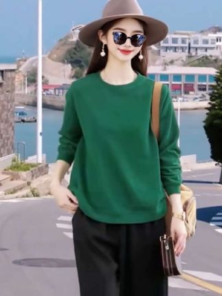 #长袖卫衣 #大码女士上衣 #休闲宽松 时尚春秋新款纯色薄款打底衫