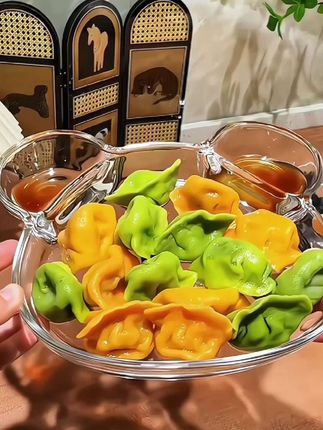 小熊🐻饺子盘,很厚实耐高温,颜值也高,品质很好#饺子盘#吃饺子就用这个饺子盘 #吃饺子 #水果盘