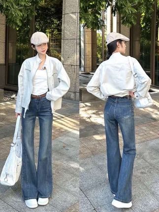 #显高显瘦显腿长 王家有鱼2025早秋新款微喇裤中高腰复古蓝女牛仔裤显腿细显瘦显高#休闲百搭 #气质女神穿搭 #百搭裤子 #牛仔裤穿搭