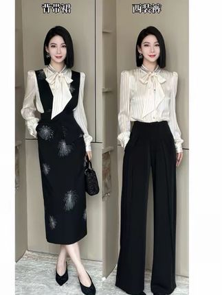 格娜秋季新款原创品质女装蝴蝶结长袖衬衫&绣花背带裙气质两件套 #秋日人生照片还得是琥珀流光风 #幸福生活需要仪式感 #美出高级感穿搭 #无限回购的宝藏单品 #蝴蝶结衬衫绣花背带裤两件套