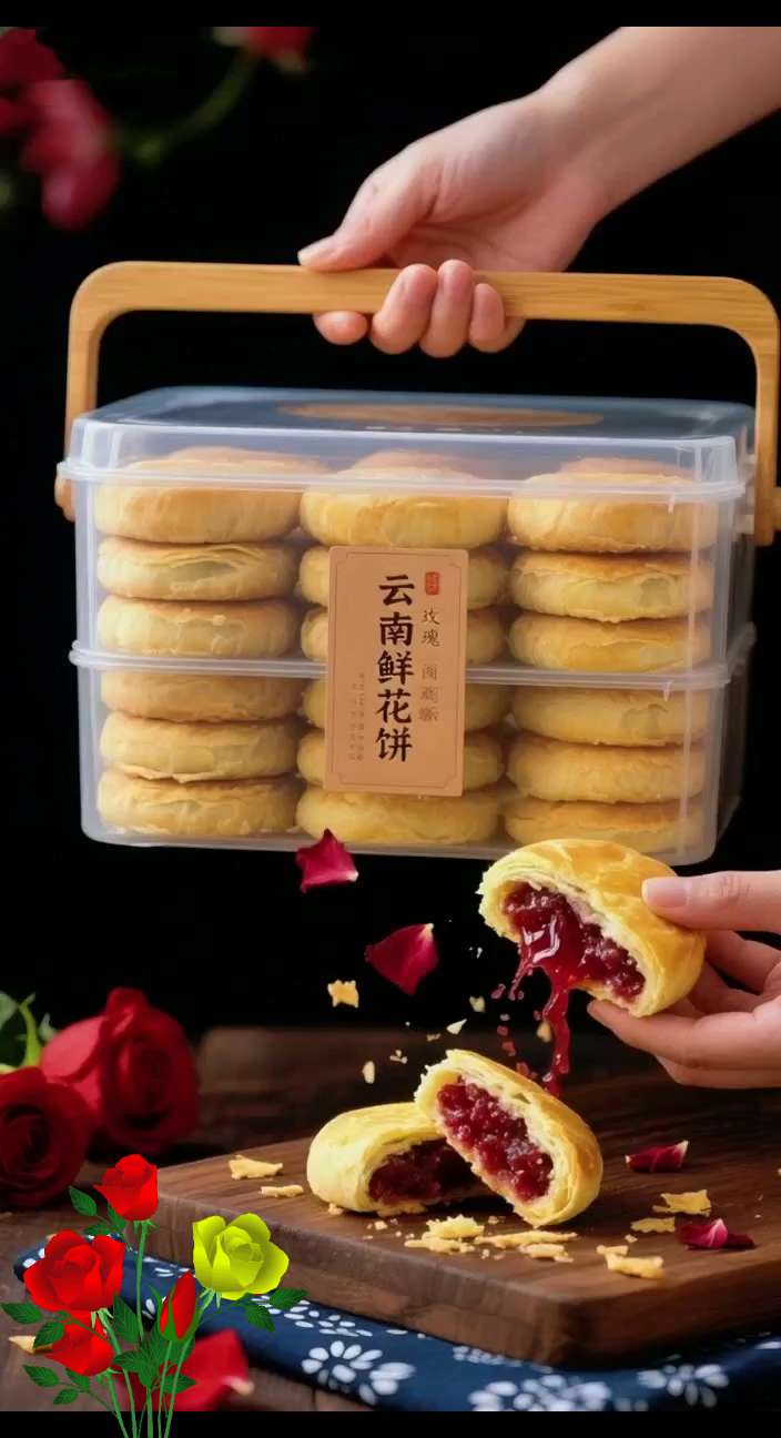 手捧一盒云南鲜花饼,花香与酥皮交织成诗。每一口都是自然的馈赠,甜而不腻,回味悠长。🌸🌹 #手工美食 #健康食品#强烈推荐 #传统糕点 #每日分享