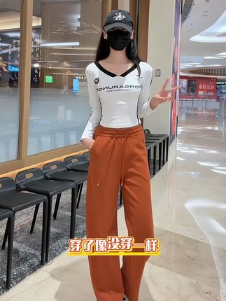 【秋上新】运动裤女2025窄版香蕉裤高腰休闲卫裤直筒垂坠宽松阔腿裤#运动裤 #卫裤女 #宽腿裤 #裤子 #秋天穿搭