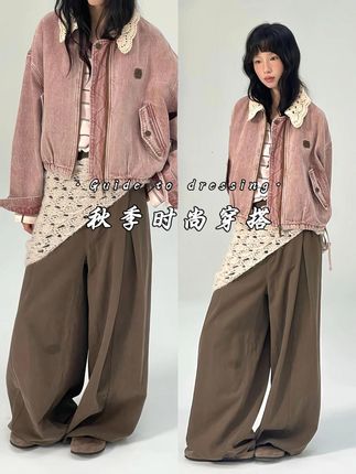 粉色牛仔夹克,松弛感穿搭穿出千金范儿 #秋季穿搭 #韩系穿搭 #外套穿搭 #2025年秋季都流行穿什么 #被秋日氛围感穿搭拿捏了
