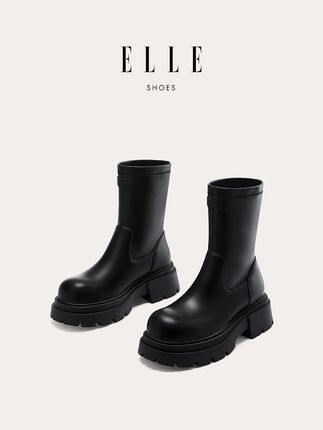 穿上ELLE这双英伦风厚底黑色切尔西靴,轻松驾驭复古风!  #小个子女生的夏日通勤穿搭 #夏日穿搭小心机 #切尔西靴 #短靴 #时装靴