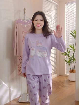 穿上它,每个夜晚都有猫咪陪伴入睡~ #睡衣家居服 #面料柔软舒适 #家居服套装 #甜美穿搭