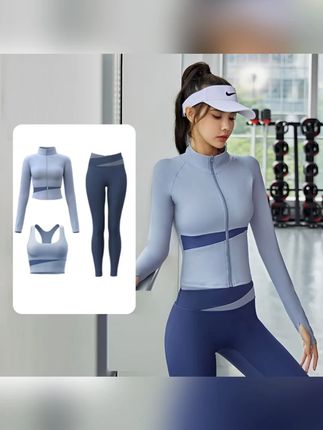 Kava Gie三件套蜜桃拼色瑜伽亲肤裸感运动健身服显瘦速干修身套装#KavaGie #瑜伽三件套 #亲肤裸感 #运动健身 #显瘦