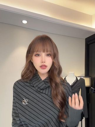 松弛感穿搭女早秋2025新款慵懒风复古条纹蝙蝠袖宽松高领针织上衣#百搭 #时尚 #舒适 #透气 #显瘦