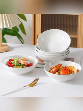 纯白色7英寸横纹深盘4/6个装家用加厚高颜值盘陶瓷餐具菜盘子汤盘#陶瓷餐具 #家用盘子 #7英寸深盘 #高颜值 #加厚餐具