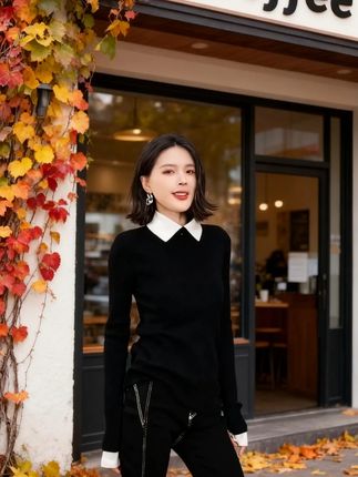 韩系高级感休闲减龄小上衣女2025秋季新款修身显瘦翻领洋气针 #这里的衣服真好看穿上瞬间提升气质还不快来看看 #早秋穿搭 #百搭上衣 #秋季新款 #早秋搭配