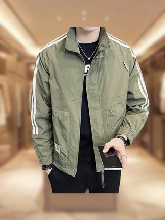美式休闲立领夹克男2025春秋帅气百搭工装外套男条纹上衣服潮 #男士外套 #男士夹克 #夹克外套 #工装外套 #立领夹克外套