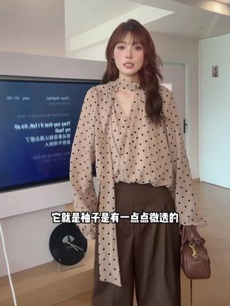 早秋 波卡尔小姐|复古波点飘带雪纺小衫 82022#谁穿谁好看 #穿出高级感 #复古感 #新款上新 #波点风格