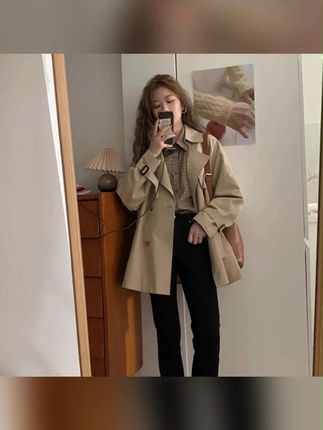 卡其色风衣外套女短款小个子2025春秋新款英伦风气质今年流行大衣#风衣外套中长款 #风衣 #显瘦穿搭 #小个子穿搭