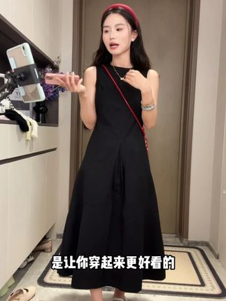 黑色无袖背心连衣裙子女夏季2025新款茶歇法式海边度假长裙2430 #气质这一块拿捏死死的 #显瘦穿搭 #夏季穿搭 #连衣裙