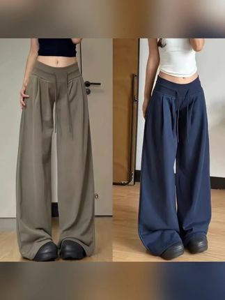 美式高腰抽绳运动裤女秋季新款高腰垂感宽松直筒显瘦休闲阔腿裤#显高显瘦显腿长 #面料柔软舒适 #百搭神裤 @DOU+小助手