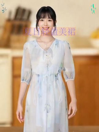 (繁花)2025年夏季蚕丝圆领扎染印花高腰显高显瘦时尚气质连衣裙, #上热门 #2025年夏季蚕丝V领扎染印花高腰气质连衣裙 #夏季穿搭 优雅连衣裙子 甜美穿搭 温柔风穿搭