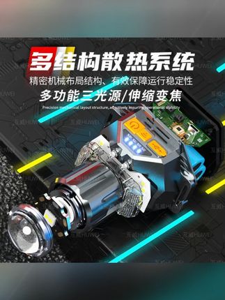 智能感应强光远射照明头灯红白黄蓝多光源变焦手电筒#智能感应强光头灯 #智能感应强光 #手电筒 #灯 #照明