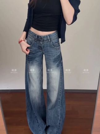 美式复古低腰喇叭牛仔裤女2025新款美式辣妹修身显瘦百塔阔腿长裤 #喇叭裤 #低腰牛仔裤 #百搭神裤 #百搭裤子 #早秋穿搭