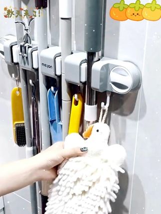 拖把挂钩免打孔功拖步壁挂夹扫把能收纳神器卫生间厨房置物架卡扣.