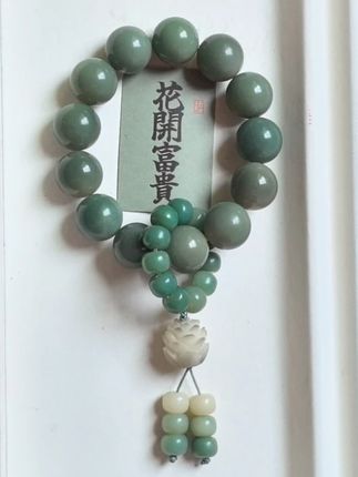 菩提根手持阴皮绿莲花飘花菩提子复古手串念珠