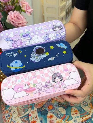 双层笔袋大容量拉链款小学生简约可爱卡通多功能文具袋分类收纳盒#笔袋 #文具盒 #铅笔盒 #开学必备 #文具安利