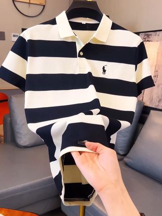大展宏图 二十多,纯棉条纹撞色拼接polo衫 万针刺绣#夏季新款 #谁穿谁好看系列