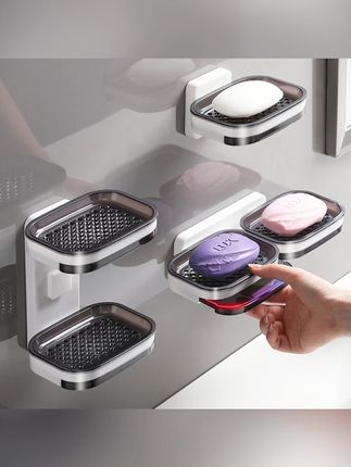 肥皂盒免打孔粘贴壁挂式双层沥水架家用卫生间浴室创意香皂置物架#肥皂盒 #免打孔壁挂 #双层沥水架 #卫生间用品 #浴室置物架