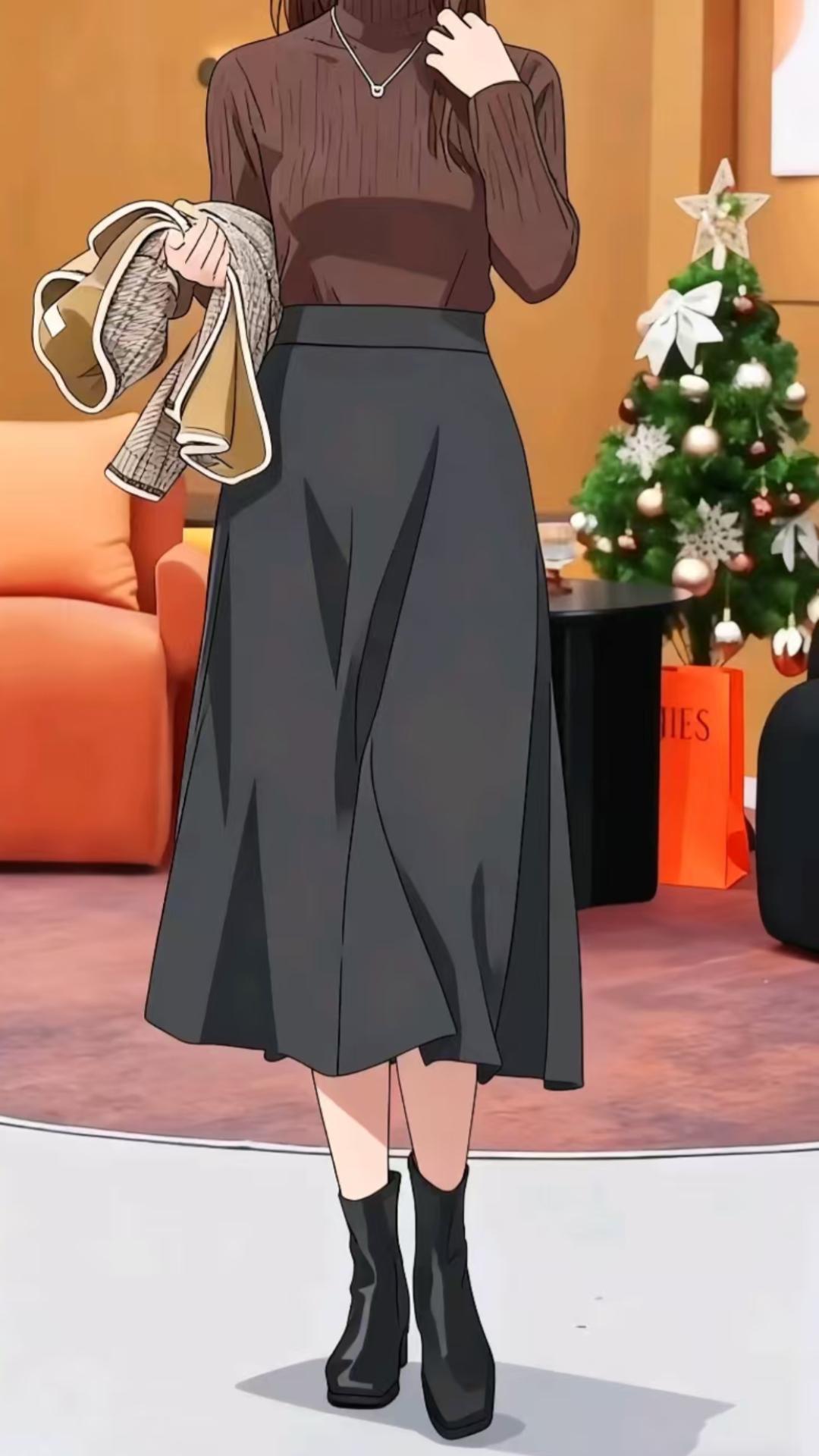 #高腰大摆半身裙 #毛呢半身裙 #时尚百搭