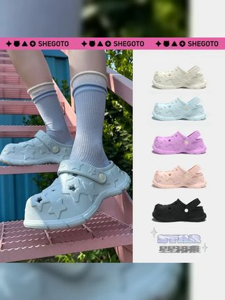 SHEGOTO夏季满天星男女款拖鞋,时尚洞洞鞋,带足弓支撑,增高设计,轻便舒适,适合各种场合。 话题 #鞋子 # # #外穿夏季拖鞋 #服饰种草官