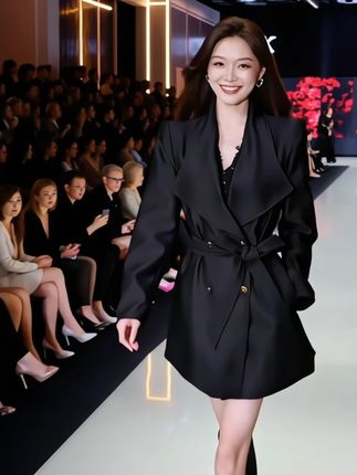 时尚外套显瘦气质风衣 宝子们!秋冬「气场作弊码」来啦✨这件黑色收腰外套,直接把「显瘦+高级感」焊死~大翻领衬得脸超小,腰带一系腰线瞬间清晰,腰腹、胯部肉肉悄悄“隐身”;挺括面料走路带风,气场直接拉满~配长靴(如图)是秀场级飒爽女主,搭连衣裙又能秒变温柔姐姐~不挑身材,微胖姐妹闭眼入,走到哪都像「行走的时尚模板」👇 戳购物车,把高级感焊进衣柜~#秋冬外套#气场穿搭#高级感穿搭#秋冬风衣#风衣外套女