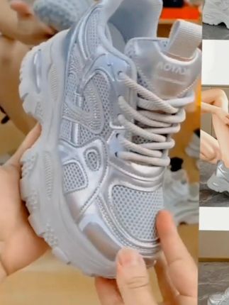 厚底隐形内增高老爹鞋女2025春秋新款网面透气休闲运动鞋增高显瘦  #增高显瘦 #老爹鞋新款 #透气休闲运动鞋