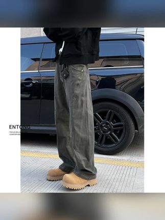 Entong美式cleanfit直筒工装裤男潮牌休闲牛仔裤高街vibe弯刀长裤#男士牛仔裤 #美式工装裤 #潮牌裤子 #高街风格 #秋季穿搭