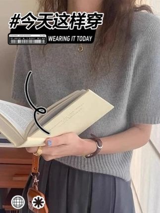 灰色收腰圆领短袖针织衫春女装高级感气质内搭毛衣半袖短款H2- #你喜欢的样子 #毛衣 #毛衣控 #百搭