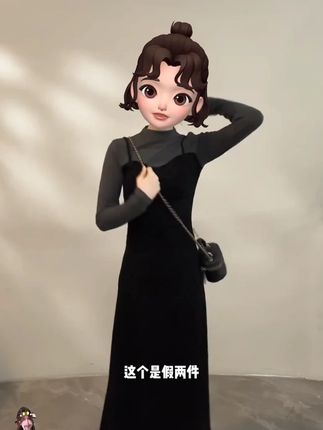 法式假两件半高领针织连衣裙女秋季2025新款显瘦气质长袖显瘦长裙