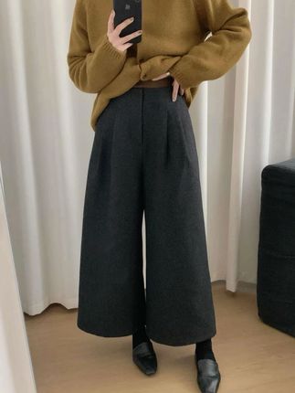 秋冬新款韩版大码宽松毛呢休闲裤梨形身材显瘦简约风纯色阔腿裤#慵懒风穿搭 #百搭神裤 #遮肉显瘦 #毛呢裤 #韩系穿搭