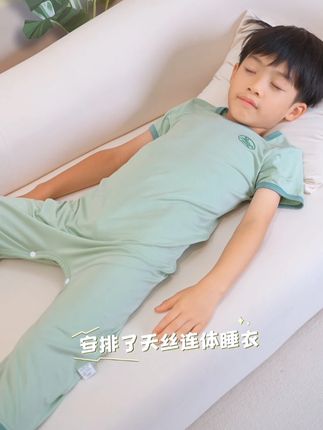 夏天清爽透气天丝连体睡衣,双层护肚双倍防踢,居家带娃更省心! #睡衣家居服 #高品质童装 #夏季必备 #母婴好物