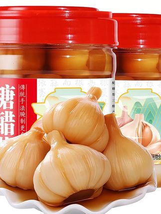 山东特产糖醋蒜大蒜头腌制脆爽糖蒜甜蒜咸菜酱菜下饭菜750g/瓶 #蒜 #蒜泥神器 #山东