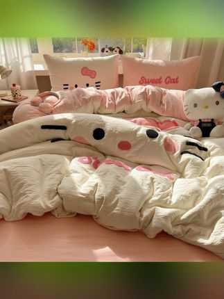 开学季必备床品四件套,大版Kitty猫,超柔水洗棉面料,软糯亲肤非常舒服哦 #仙女床品  #宿舍好物  #宿舍三件套  #开学倒计时  #宿舍好物