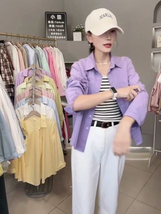 【100%棉 成衣洗水】2025年秋冬新款小个子长袖衬衫内搭 #设计感碎花衬衣 #档口实拍 #长款白色泡泡袖衬衫 #春款新品 #泡泡袖针织小开衫