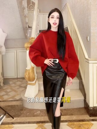 WEIFANSHU/魏凡舒【雾港迷情】秋冬新款时尚高级感不规则羊皮半裙#穿出高级感 #显瘦穿搭 #搭配分享 #精致优雅 #时髦精