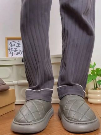 防水棉拖鞋男款冬季加厚底新款pu材质加绒防滑保暖皮棉拖男士冬天