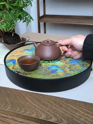 唐丰千里江山干泡台小型储蓄一体干泡盘圆形沥水家用干泡台茶盘#干泡台茶盘 #干泡盘 #茶盘茶台 #器物之美