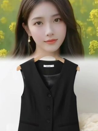 斜纹西装马甲女V领设计女士短款背心坎肩无袖百搭显瘦春秋马夹薄#女士马甲 #春秋新款 #斜纹西装马甲 #V领设计 #百搭显瘦