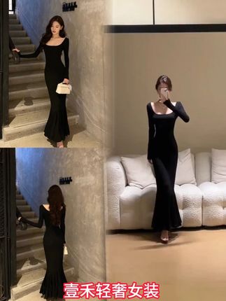 秋季性感法式显瘦气质修身名媛包臀长裙子#御姐 #完美身材 #大长腿
